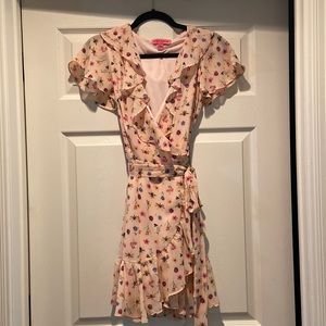 Betsey Johnson pink spring insect true wrap dress